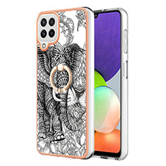 Coque Silicone Motif Fantaisie Souple Couleur Unie Etui Housse avec Support Bague Anneau YB2 pour Samsung Galaxy A22 4G Gris