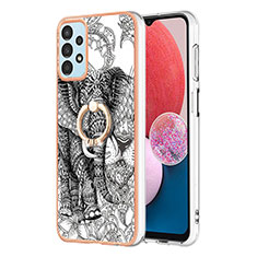 Coque Silicone Motif Fantaisie Souple Couleur Unie Etui Housse avec Support Bague Anneau YB2 pour Samsung Galaxy A23 5G Gris