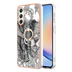 Coque Silicone Motif Fantaisie Souple Couleur Unie Etui Housse avec Support Bague Anneau YB2 pour Samsung Galaxy A25 5G Gris