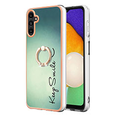 Coque Silicone Motif Fantaisie Souple Couleur Unie Etui Housse avec Support Bague Anneau YB2 pour Samsung Galaxy A34 5G Vert