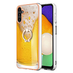 Coque Silicone Motif Fantaisie Souple Couleur Unie Etui Housse avec Support Bague Anneau YB2 pour Samsung Galaxy A54 5G Jaune