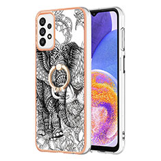 Coque Silicone Motif Fantaisie Souple Couleur Unie Etui Housse avec Support Bague Anneau YB2 pour Samsung Galaxy A72 4G Gris