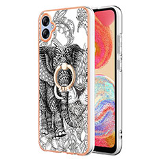 Coque Silicone Motif Fantaisie Souple Couleur Unie Etui Housse avec Support Bague Anneau YB2 pour Samsung Galaxy F04 Gris