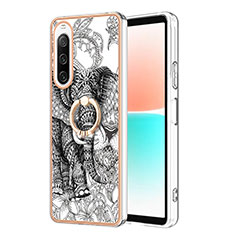 Coque Silicone Motif Fantaisie Souple Couleur Unie Etui Housse avec Support Bague Anneau YB2 pour Sony Xperia 10 IV Gris