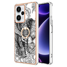 Coque Silicone Motif Fantaisie Souple Couleur Unie Etui Housse avec Support Bague Anneau YB2 pour Xiaomi Poco F5 5G Gris