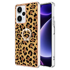 Coque Silicone Motif Fantaisie Souple Couleur Unie Etui Housse avec Support Bague Anneau YB2 pour Xiaomi Poco F5 5G Marron