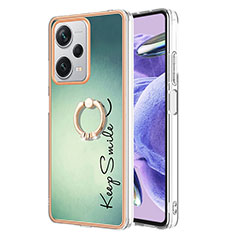 Coque Silicone Motif Fantaisie Souple Couleur Unie Etui Housse avec Support Bague Anneau YB2 pour Xiaomi Redmi Note 12 Pro+ Plus 5G Vert