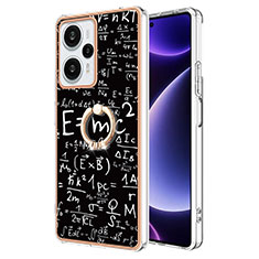 Coque Silicone Motif Fantaisie Souple Couleur Unie Etui Housse avec Support Bague Anneau YB2 pour Xiaomi Redmi Note 12 Turbo 5G Noir