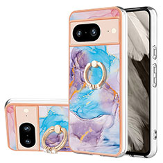 Coque Silicone Motif Fantaisie Souple Couleur Unie Etui Housse avec Support Bague Anneau YB3 pour Google Pixel 8 5G Bleu