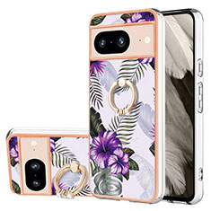 Coque Silicone Motif Fantaisie Souple Couleur Unie Etui Housse avec Support Bague Anneau YB3 pour Google Pixel 8 5G Violet