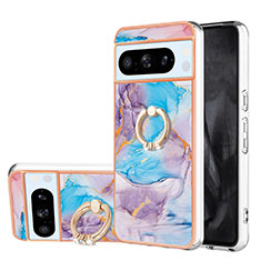 Coque Silicone Motif Fantaisie Souple Couleur Unie Etui Housse avec Support Bague Anneau YB3 pour Google Pixel 8 Pro 5G Bleu