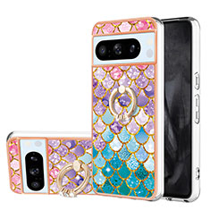 Coque Silicone Motif Fantaisie Souple Couleur Unie Etui Housse avec Support Bague Anneau YB3 pour Google Pixel 8 Pro 5G Colorful