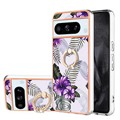 Coque Silicone Motif Fantaisie Souple Couleur Unie Etui Housse avec Support Bague Anneau YB3 pour Google Pixel 8 Pro 5G Violet