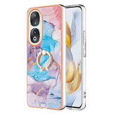 Coque Silicone Motif Fantaisie Souple Couleur Unie Etui Housse avec Support Bague Anneau YB3 pour Huawei Honor 90 5G Bleu