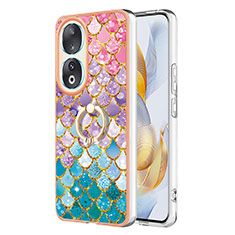 Coque Silicone Motif Fantaisie Souple Couleur Unie Etui Housse avec Support Bague Anneau YB3 pour Huawei Honor 90 5G Colorful