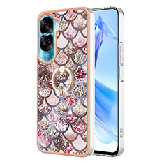 Coque Silicone Motif Fantaisie Souple Couleur Unie Etui Housse avec Support Bague Anneau YB3 pour Huawei Honor 90 Lite 5G Marron