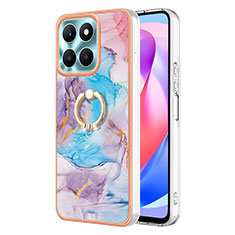 Coque Silicone Motif Fantaisie Souple Couleur Unie Etui Housse avec Support Bague Anneau YB3 pour Huawei Honor X6a Bleu