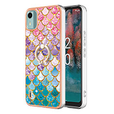 Coque Silicone Motif Fantaisie Souple Couleur Unie Etui Housse avec Support Bague Anneau YB3 pour Nokia C12 Plus Colorful