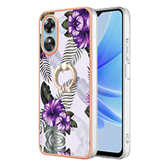 Coque Silicone Motif Fantaisie Souple Couleur Unie Etui Housse avec Support Bague Anneau YB3 pour Oppo A17 Violet