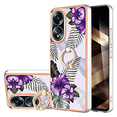 Coque Silicone Motif Fantaisie Souple Couleur Unie Etui Housse avec Support Bague Anneau YB3 pour Oppo A38 Violet