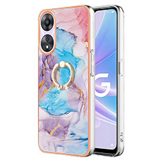 Coque Silicone Motif Fantaisie Souple Couleur Unie Etui Housse avec Support Bague Anneau YB3 pour Oppo A58 5G Bleu