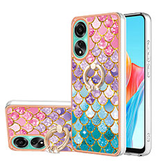 Coque Silicone Motif Fantaisie Souple Couleur Unie Etui Housse avec Support Bague Anneau YB3 pour Oppo A78 4G Colorful