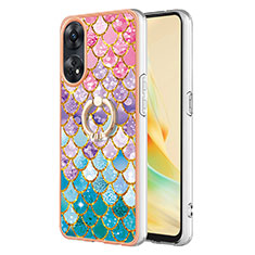 Coque Silicone Motif Fantaisie Souple Couleur Unie Etui Housse avec Support Bague Anneau YB3 pour Oppo Reno8 T 4G Colorful