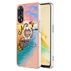 Coque Silicone Motif Fantaisie Souple Couleur Unie Etui Housse avec Support Bague Anneau YB3 pour Oppo Reno8 T 4G Mixte