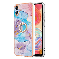 Coque Silicone Motif Fantaisie Souple Couleur Unie Etui Housse avec Support Bague Anneau YB3 pour Samsung Galaxy A04 4G Bleu