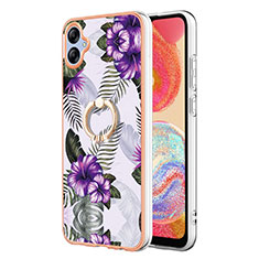 Coque Silicone Motif Fantaisie Souple Couleur Unie Etui Housse avec Support Bague Anneau YB3 pour Samsung Galaxy F04 Violet