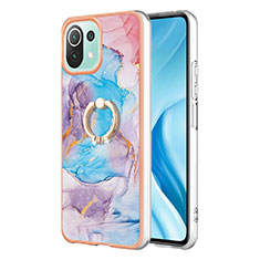 Coque Silicone Motif Fantaisie Souple Couleur Unie Etui Housse avec Support Bague Anneau YB3 pour Xiaomi Mi 11 Lite 4G Bleu