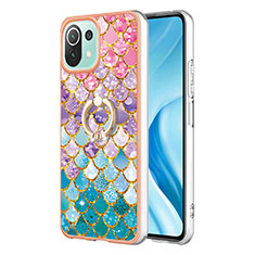 Coque Silicone Motif Fantaisie Souple Couleur Unie Etui Housse avec Support Bague Anneau YB3 pour Xiaomi Mi 11 Lite 4G Colorful