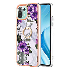 Coque Silicone Motif Fantaisie Souple Couleur Unie Etui Housse avec Support Bague Anneau YB3 pour Xiaomi Mi 11 Lite 5G NE Violet