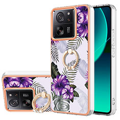 Coque Silicone Motif Fantaisie Souple Couleur Unie Etui Housse avec Support Bague Anneau YB3 pour Xiaomi Mi 13T Pro 5G Violet