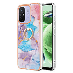 Coque Silicone Motif Fantaisie Souple Couleur Unie Etui Housse avec Support Bague Anneau YB3 pour Xiaomi Poco C55 Bleu