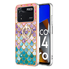 Coque Silicone Motif Fantaisie Souple Couleur Unie Etui Housse avec Support Bague Anneau YB3 pour Xiaomi Poco M4 Pro 4G Colorful