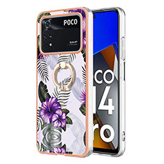 Coque Silicone Motif Fantaisie Souple Couleur Unie Etui Housse avec Support Bague Anneau YB3 pour Xiaomi Poco M4 Pro 4G Violet