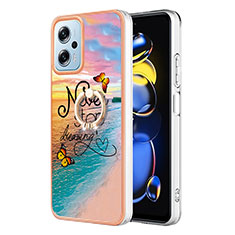 Coque Silicone Motif Fantaisie Souple Couleur Unie Etui Housse avec Support Bague Anneau YB3 pour Xiaomi Poco X4 GT 5G Mixte