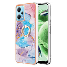 Coque Silicone Motif Fantaisie Souple Couleur Unie Etui Housse avec Support Bague Anneau YB3 pour Xiaomi Poco X5 5G Bleu