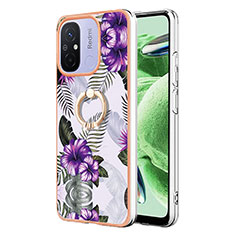 Coque Silicone Motif Fantaisie Souple Couleur Unie Etui Housse avec Support Bague Anneau YB3 pour Xiaomi Redmi 12C 4G Violet