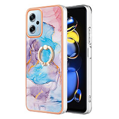 Coque Silicone Motif Fantaisie Souple Couleur Unie Etui Housse avec Support Bague Anneau YB3 pour Xiaomi Redmi Note 11 Pro+ Plus 5G Bleu