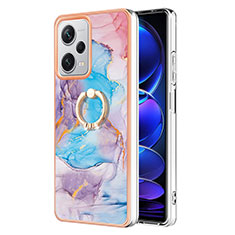 Coque Silicone Motif Fantaisie Souple Couleur Unie Etui Housse avec Support Bague Anneau YB3 pour Xiaomi Redmi Note 12 Explorer Bleu