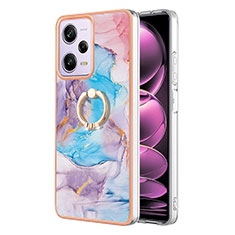 Coque Silicone Motif Fantaisie Souple Couleur Unie Etui Housse avec Support Bague Anneau YB3 pour Xiaomi Redmi Note 12 Pro 5G Bleu