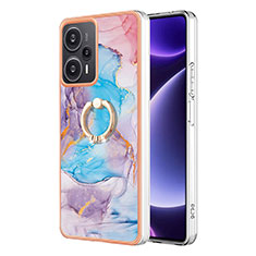 Coque Silicone Motif Fantaisie Souple Couleur Unie Etui Housse avec Support Bague Anneau YB3 pour Xiaomi Redmi Note 12 Turbo 5G Bleu