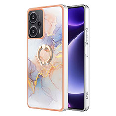 Coque Silicone Motif Fantaisie Souple Couleur Unie Etui Housse avec Support Bague Anneau YB3 pour Xiaomi Redmi Note 12 Turbo 5G Violet Clair