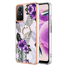 Coque Silicone Motif Fantaisie Souple Couleur Unie Etui Housse avec Support Bague Anneau YB3 pour Xiaomi Redmi Note 12S Violet