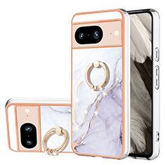 Coque Silicone Motif Fantaisie Souple Couleur Unie Etui Housse avec Support Bague Anneau YB5 pour Google Pixel 8 5G Blanc