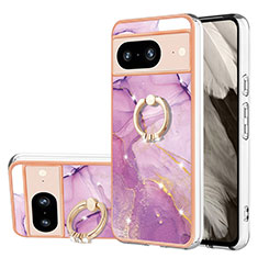 Coque Silicone Motif Fantaisie Souple Couleur Unie Etui Housse avec Support Bague Anneau YB5 pour Google Pixel 8 5G Violet Clair