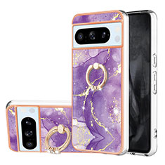 Coque Silicone Motif Fantaisie Souple Couleur Unie Etui Housse avec Support Bague Anneau YB5 pour Google Pixel 8 Pro 5G Violet