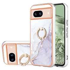 Coque Silicone Motif Fantaisie Souple Couleur Unie Etui Housse avec Support Bague Anneau YB5 pour Google Pixel 8a 5G Blanc